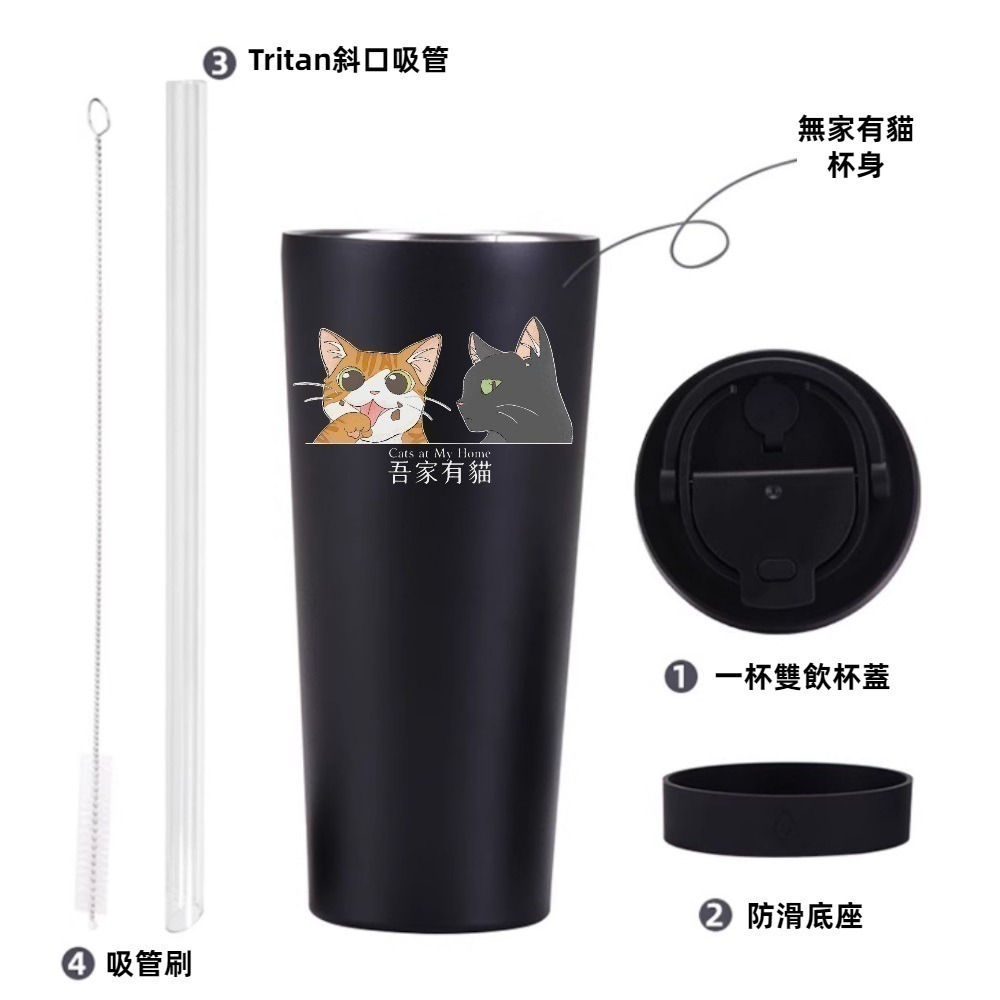 【A&R】吾家有貓雙飲款陶瓷塗層珍珠奶茶吸管杯贈Tritan珍珠吸管 830ML(保溫杯 環保杯 專利品牌貓圖)-細節圖5