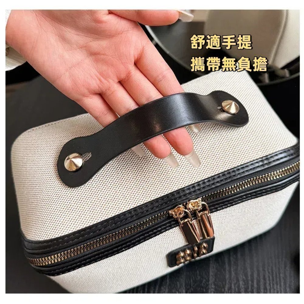 【A&R】韓版翻玩帆布化妝收納包 四色任選(大容量 便攜 旅行包 隔層化妝包 大開口)-細節圖4