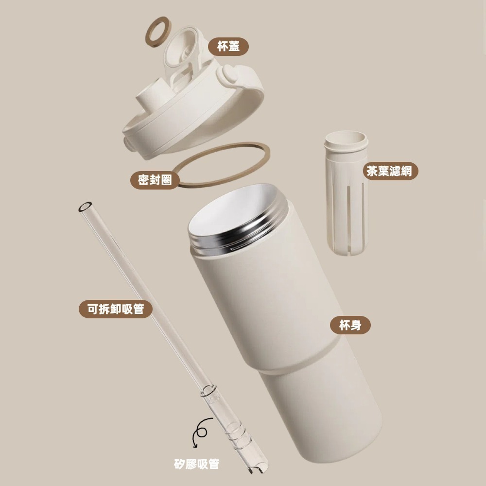 【A&R】316不鏽鋼陶瓷款保溫保冷水杯附吸管 730ML 五色色任選(直飲 吸管飲 密封 大容量 手提 環保杯)-細節圖3