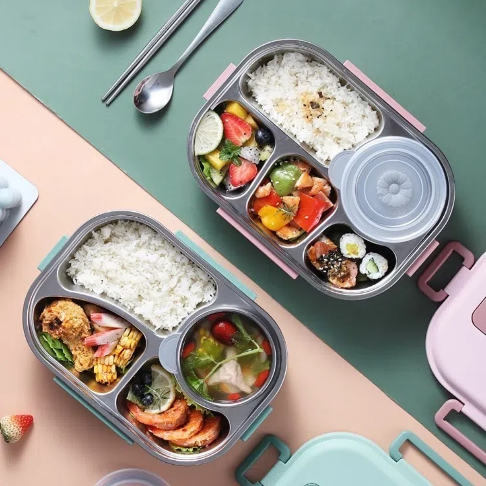 【A&R】馬卡色304不鏽鋼五格微波便當盒附湯碗+餐具 1500ML 三色任選(保溫 密封 防漏 減肥餐盒 環保)-細節圖2