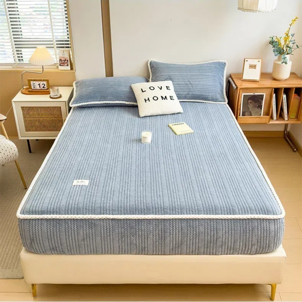 【A&R】三件組 日系牛奶絨超暖床包組 壓紋提花款 180x200CM (5-30CM床高可用 加大 床罩 防靜電)-規格圖7