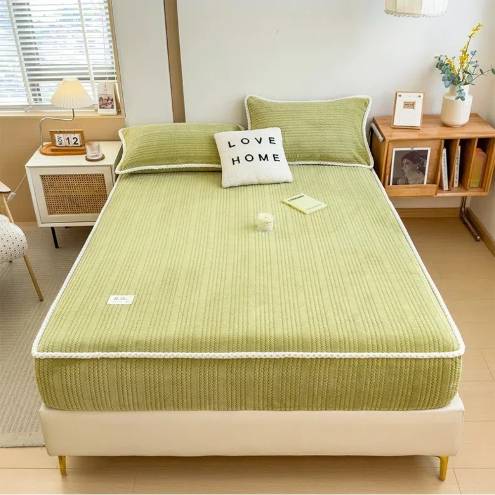 【A&R】三件組 日系牛奶絨超暖床包組 壓紋提花款 180x200CM (5-30CM床高可用 加大 床罩 防靜電)-規格圖7