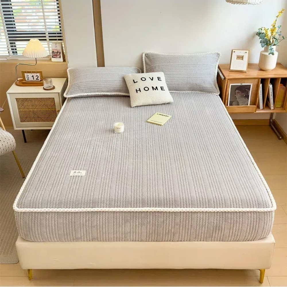 【A&R】三件組 日系牛奶絨超暖床包組 壓紋提花款 180x200CM (5-30CM床高可用 加大 床罩 防靜電)-規格圖7