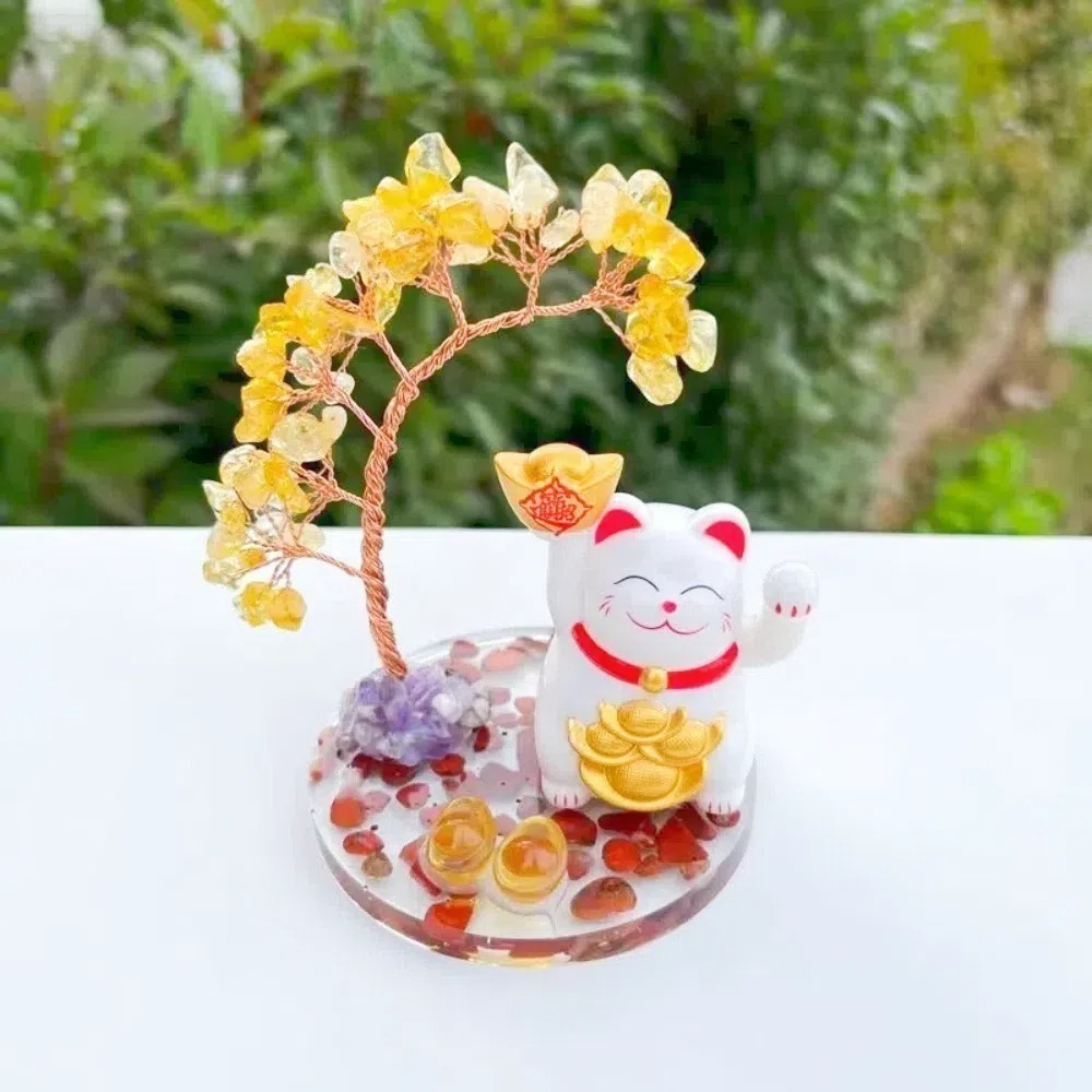 【A&R】開運水晶樹 招財貓款 紫水晶 粉水晶 黃水晶(開業 喬遷 風水 搖錢樹 招桃花 好人緣 聚財 交換禮物)-規格圖7