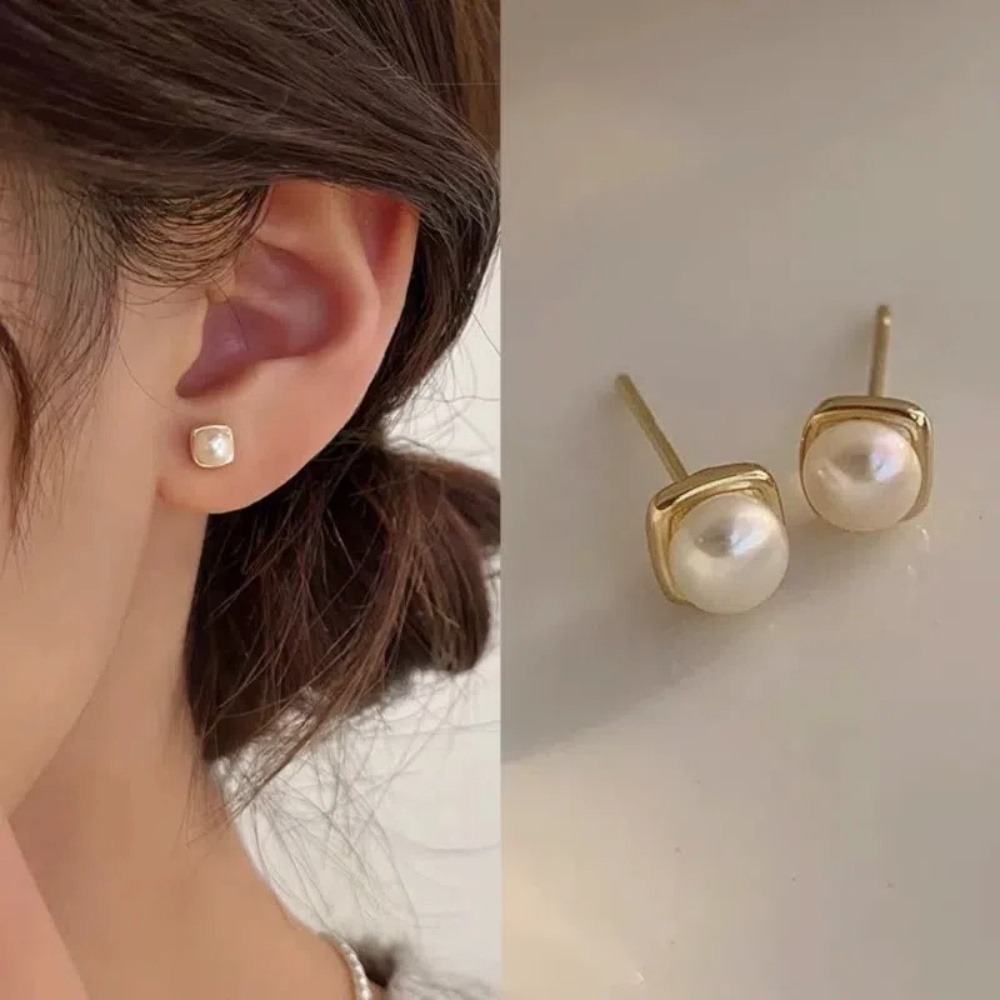 【A&R】S999純銀韓系氣質淡水珍珠方形耳針款耳環 兩色任選(附矽膠耳扣 抗過敏 養耳洞 生日 情人節 禮物)-細節圖2