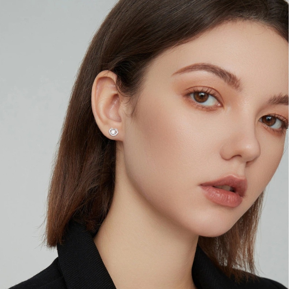 【A&R】S999純銀鋯石如意平安鎖耳釘款耳環(附矽膠耳扣 抗過敏 養耳洞 中國風 生日 情人節 過年 禮物)-細節圖2