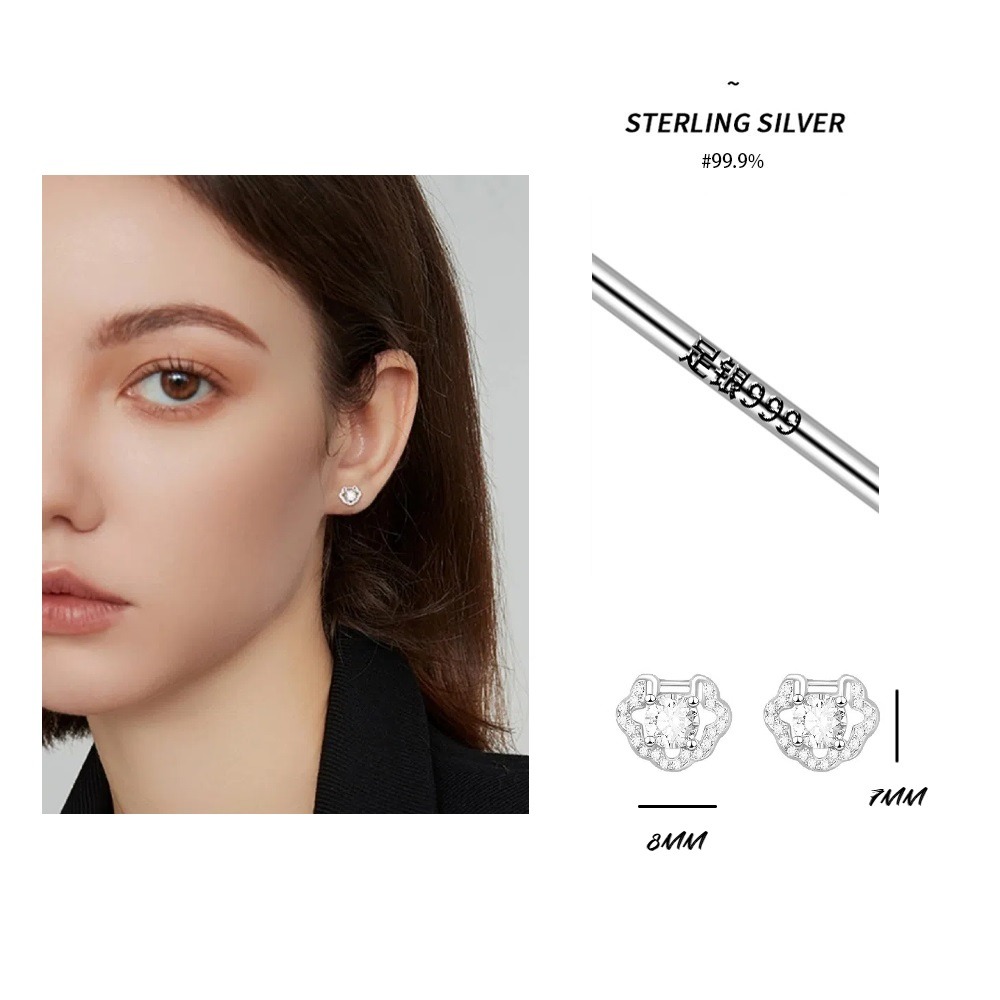 【A&R】S999純銀鋯石如意平安鎖耳釘款耳環(附矽膠耳扣 抗過敏 養耳洞 中國風 生日 情人節 過年 禮物)-細節圖3