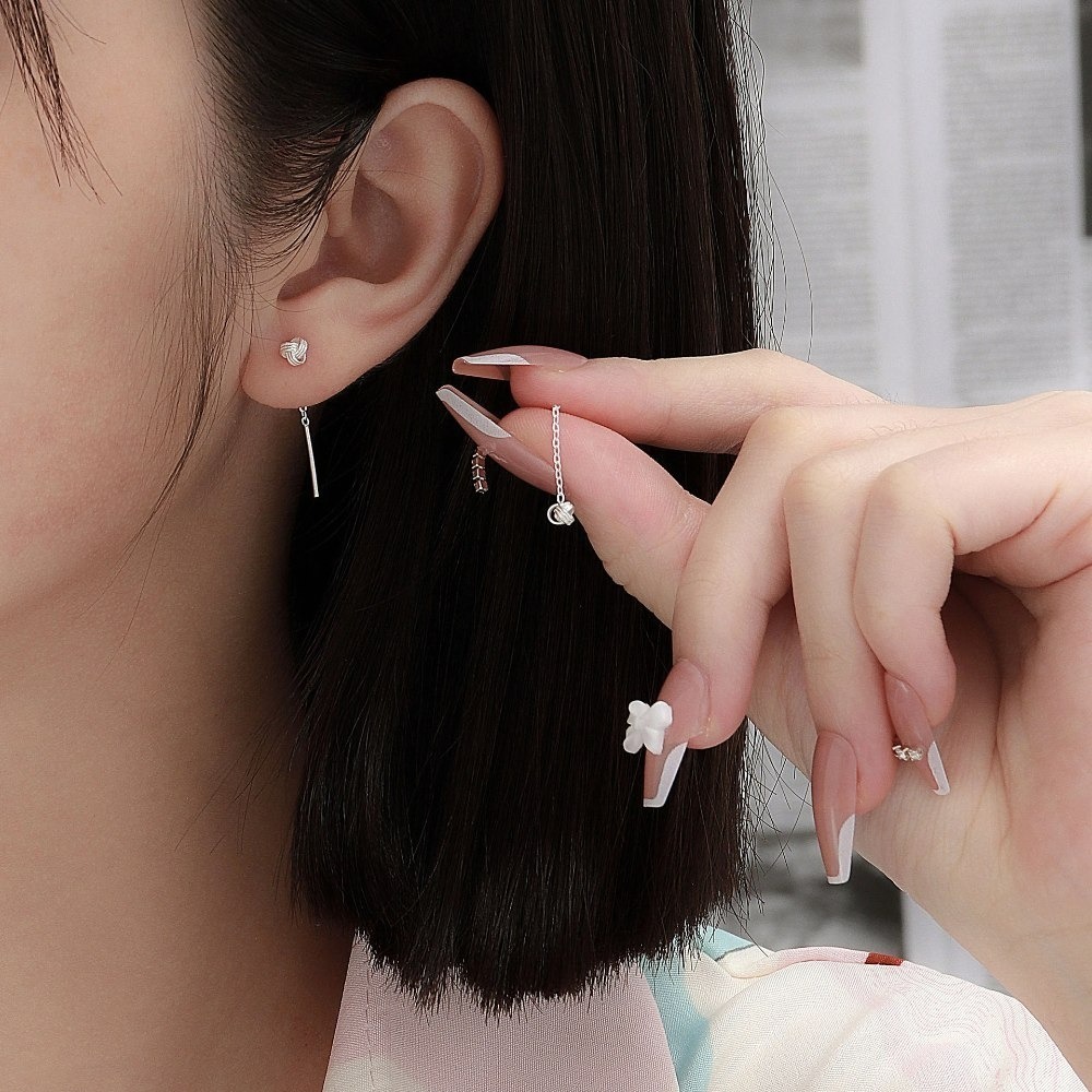 【A&R】S999純銀如意結流蘇耳線款耳環(抗過敏 毛線球 中國風 耳針 情人節 生日 禮物)-細節圖2