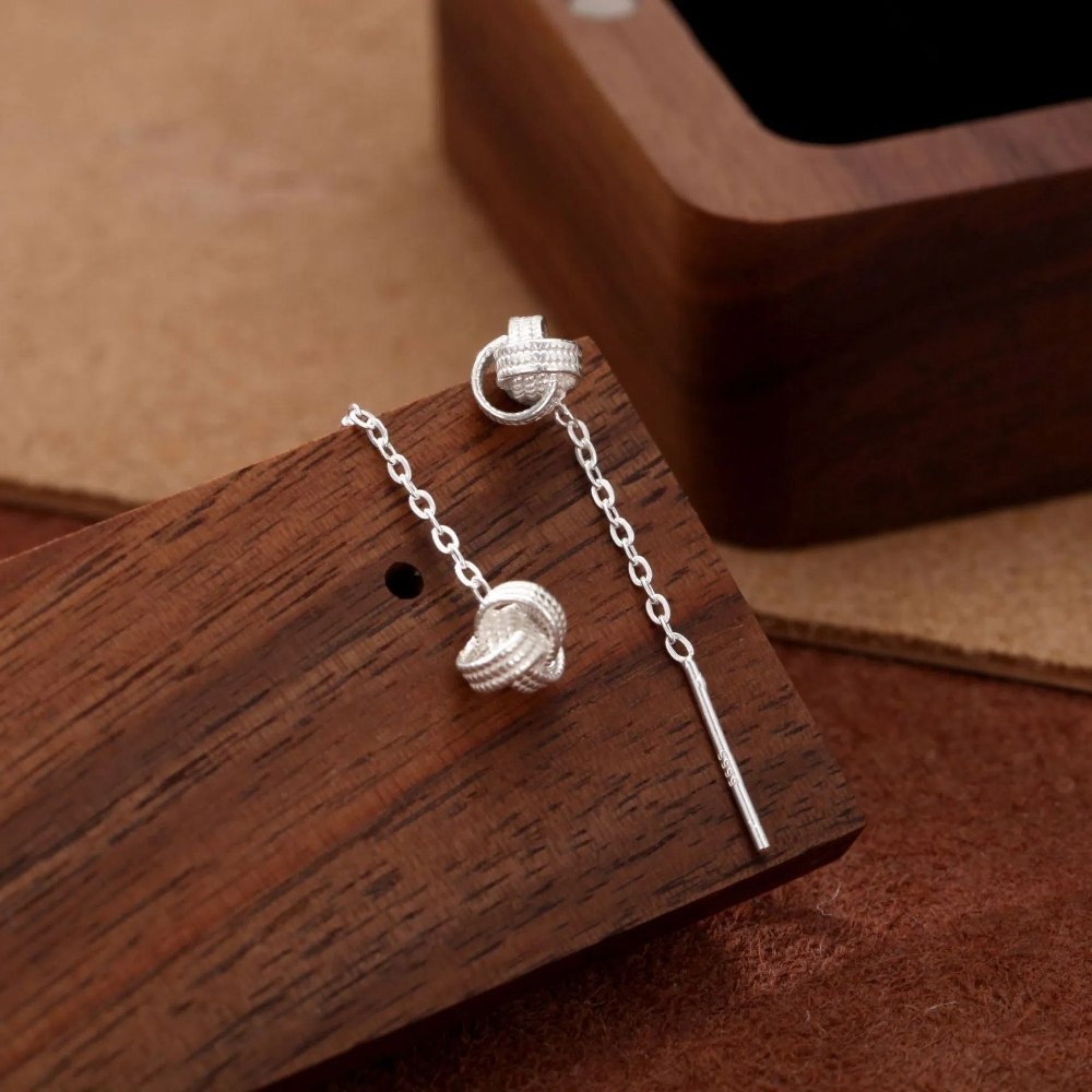 【A&R】S999純銀如意結流蘇耳線款耳環(抗過敏 毛線球 中國風 耳針 情人節 生日 禮物)-細節圖6