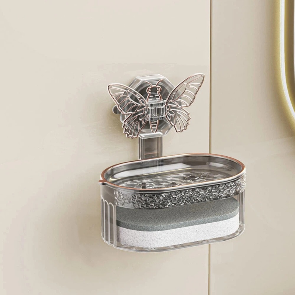 【A&R】北歐風輕奢蝴蝶美型雙層香皂盒 免打孔吸盤款 四色任選-規格圖7