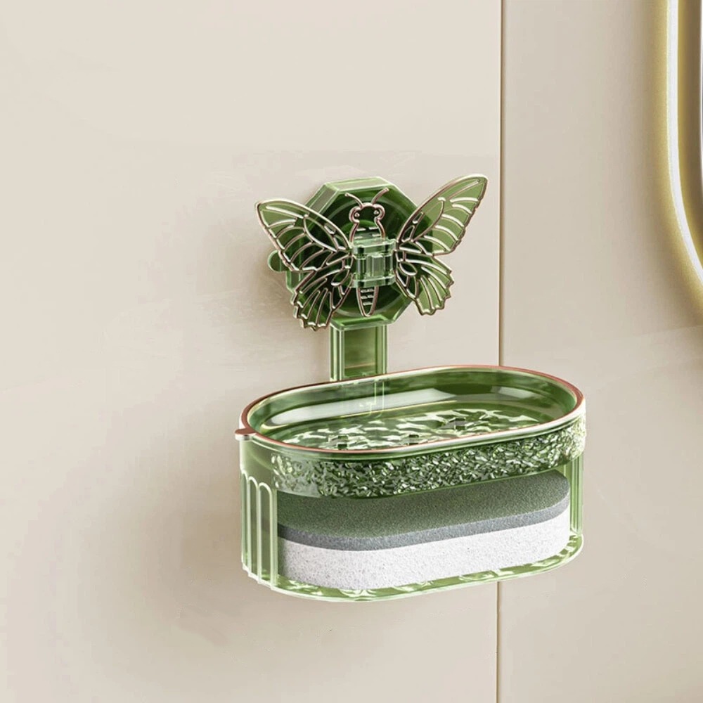 【A&R】北歐風輕奢蝴蝶美型雙層香皂盒 免打孔吸盤款 四色任選-規格圖7