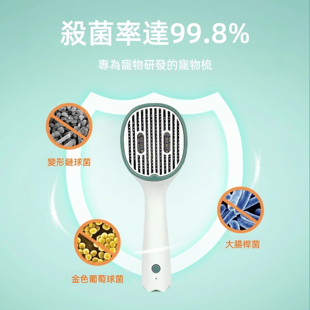 【A&R】毛孩UVC光殺菌除毛梳 兩色任選(貓狗通用 99.8%殺菌率 除蟎 梳毛刷 浮毛梳 USB充電)-細節圖3