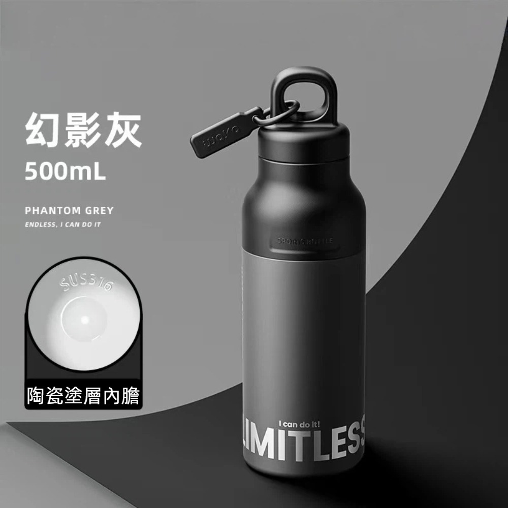 【A&R】316不鏽鋼陶瓷塗層雙色按開式運動水壺 500 ML(保溫 密封 速開 便攜 環保杯 跑步 單車 登山水壺)-規格圖4