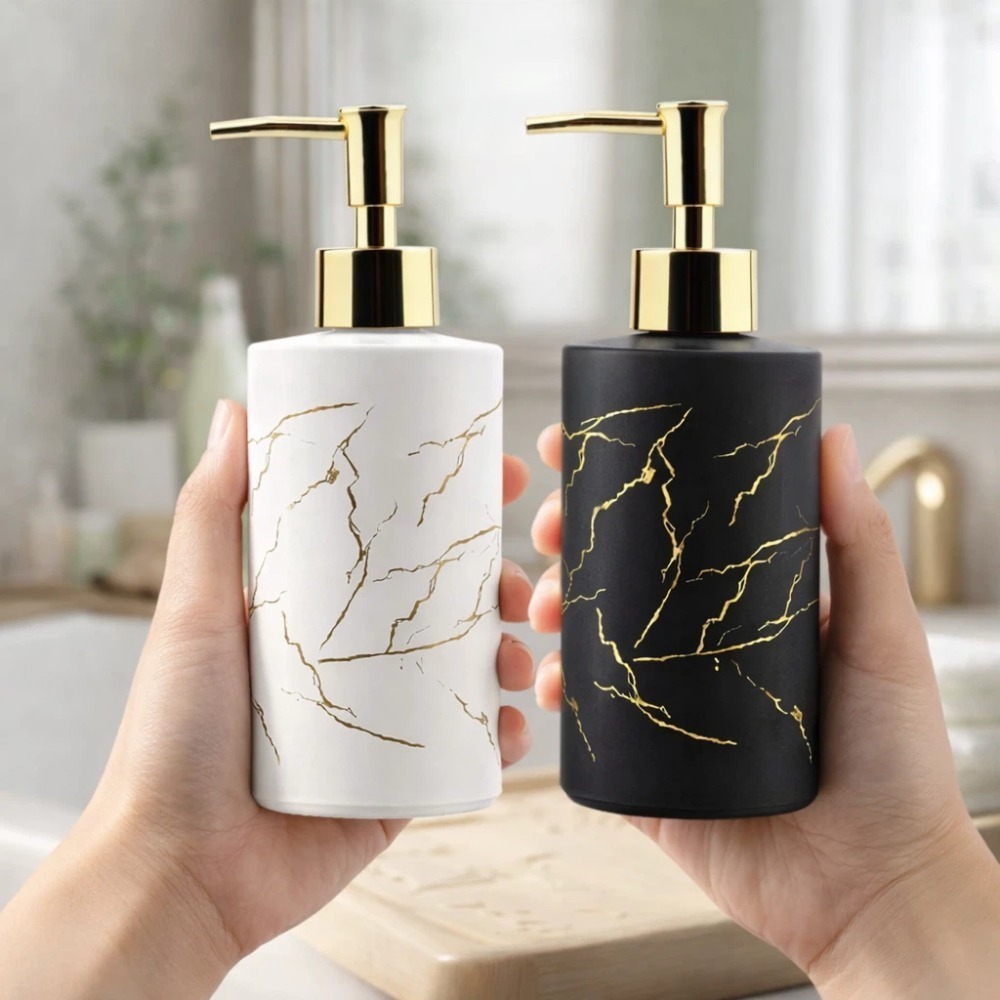 【A&R】北歐岩紋玻璃洗護按壓瓶 320ML 兩色任選 (輕奢風 洗手乳 洗髮精 沐浴乳 飯店分裝瓶)-細節圖2