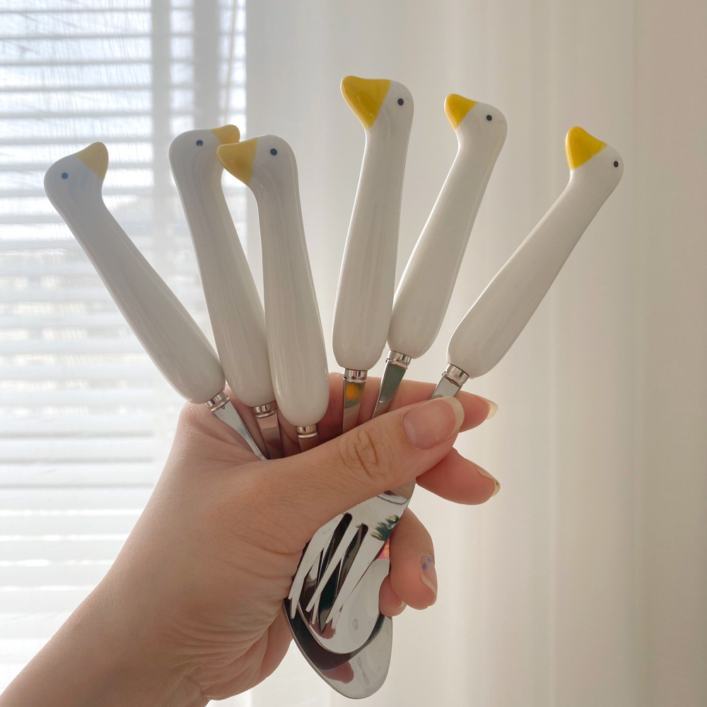 鴨子餐具 鴨鴨湯匙 304不鏽鋼 叉子 湯勺 攜帶餐具 現貨商品 隨身餐具 可愛餐具 外出餐具 卡通勺子環保餐具-細節圖5