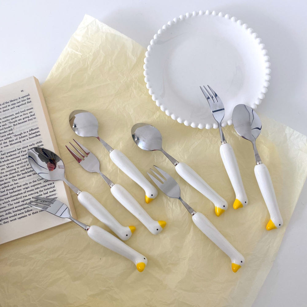 鴨子餐具 鴨鴨湯匙 304不鏽鋼 叉子 湯勺 攜帶餐具 現貨商品 隨身餐具 可愛餐具 外出餐具 卡通勺子環保餐具-細節圖7