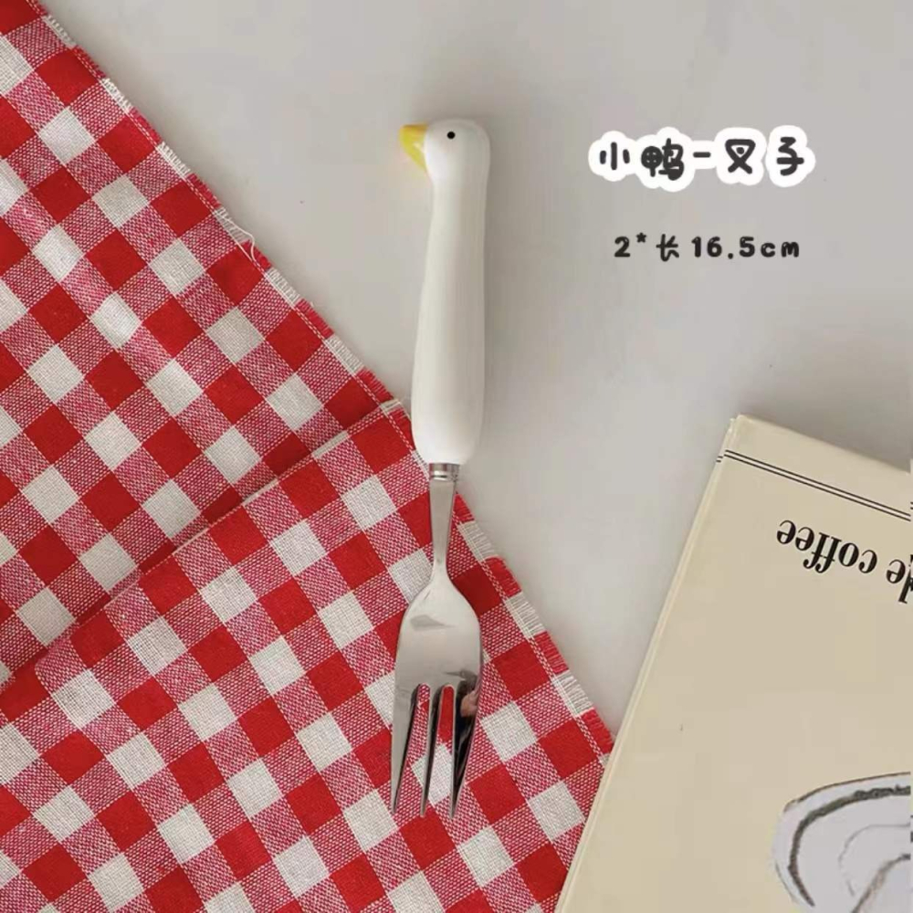 鴨子餐具 鴨鴨湯匙 304不鏽鋼 叉子 湯勺 攜帶餐具 現貨商品 隨身餐具 可愛餐具 外出餐具 卡通勺子環保餐具-細節圖8