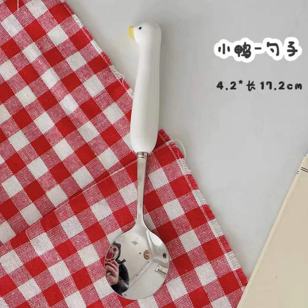 鴨子餐具 鴨鴨湯匙 304不鏽鋼 叉子 湯勺 攜帶餐具 現貨商品 隨身餐具 可愛餐具 外出餐具 卡通勺子環保餐具-細節圖9