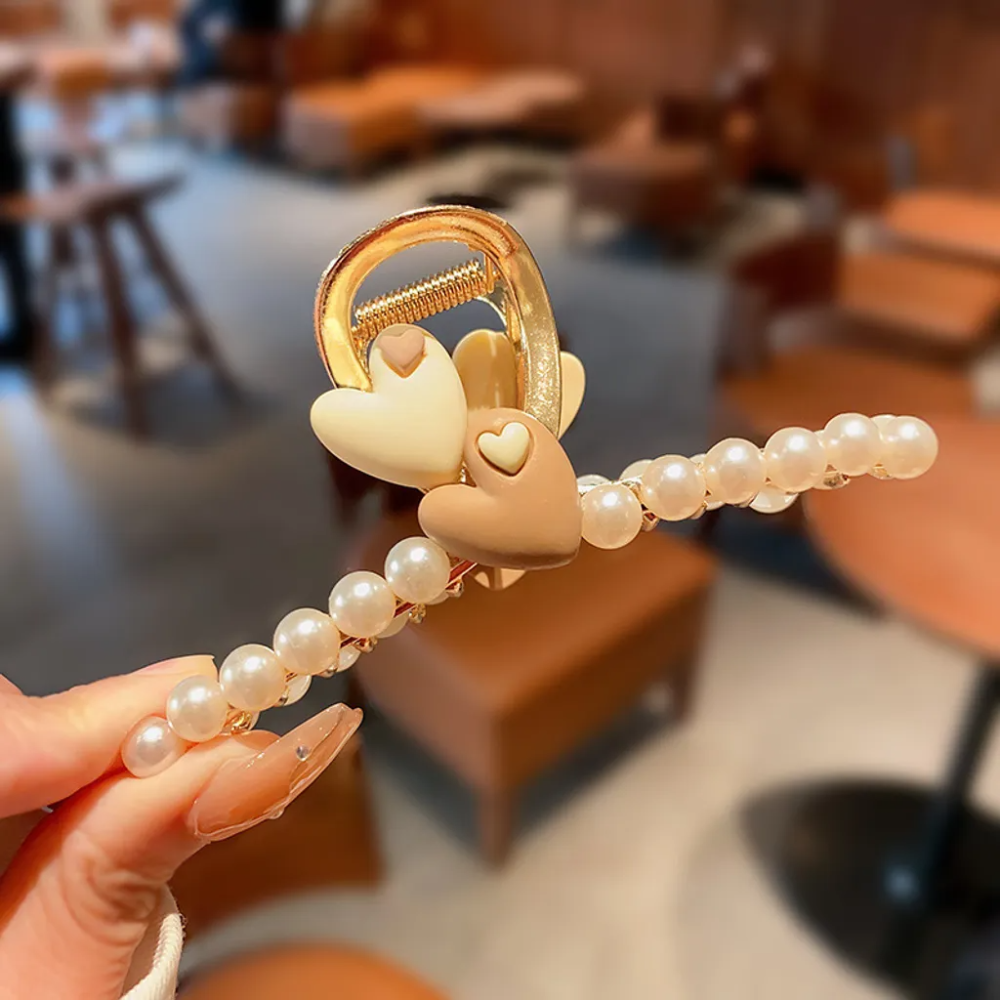 【JS.8飾品】小清新甜美珍珠花朵 愛心 鯊魚夾 珍珠 金屬感 髮飾-細節圖4