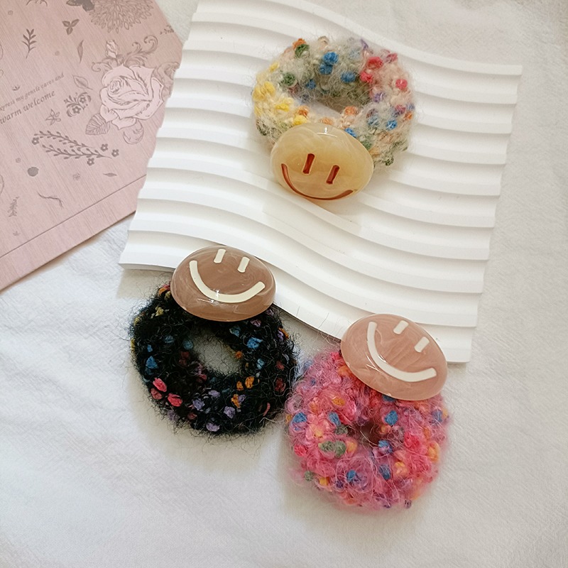 【JS.8飾品】現貨+預購小香風笑臉彩色波點毛呢髪圈 髮飾 造型圈 微笑-細節圖2