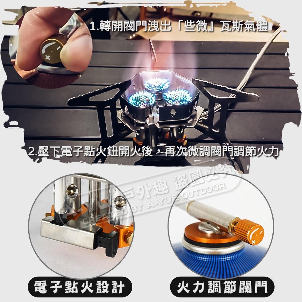 【A-Yue戶外趣】台灣現貨 猛火三芯防風爐 三頭防風爐 霸王爐 登山爐 高山爐 高山瓦斯 瓦斯爐 卡式爐 登山露營炊具-細節圖2