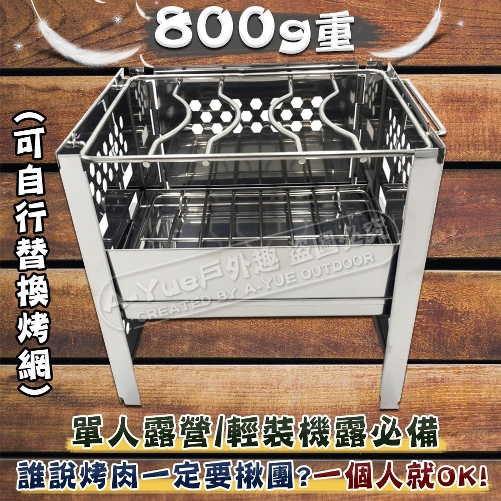 【A-Yue戶外趣】摺疊烤肉架 單人烤肉架 不鏽鋼 迷你烤肉架 燒烤爐 碳烤 焚火架 野炊 柴爐 野營 燒柴 機車露營-細節圖7