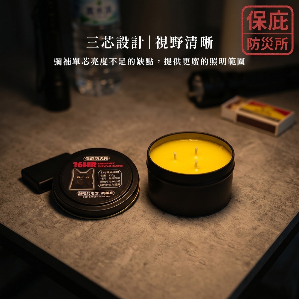 ｜保庇防災所｜三芯更亮！防災蜂巢蠟燭 無煙無臭 防風蠟燭 地震應急蠟燭 緊急停電照明 戶外照明 防災用品儲備 戰備物資-細節圖6