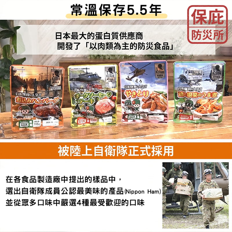 ｜保庇防災所｜日本自衛隊戰鬥糧 ５年保存 4種口味 防災食品 漢堡排 常溫即食料理包 露營 登山糧食 儲備乾糧 居家防災-細節圖8