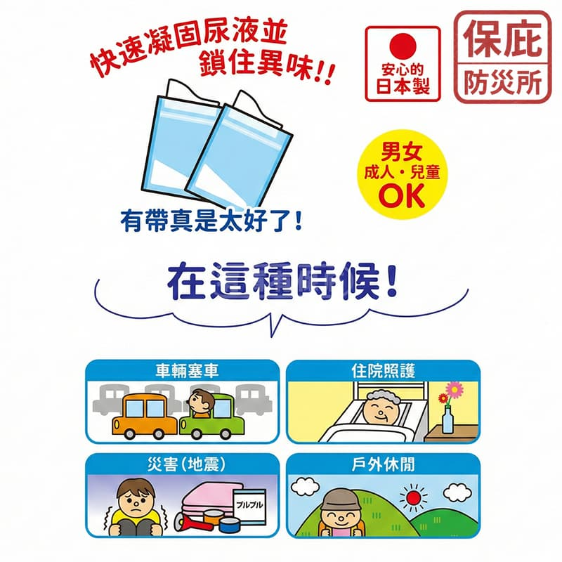 ｜保庇防災所｜日本製 隨身尿袋2入 600ml 簡易廁所 塞車應急 嘔吐袋 露營 登山 避難 消臭凝固劑 防災包 排泄袋-細節圖3