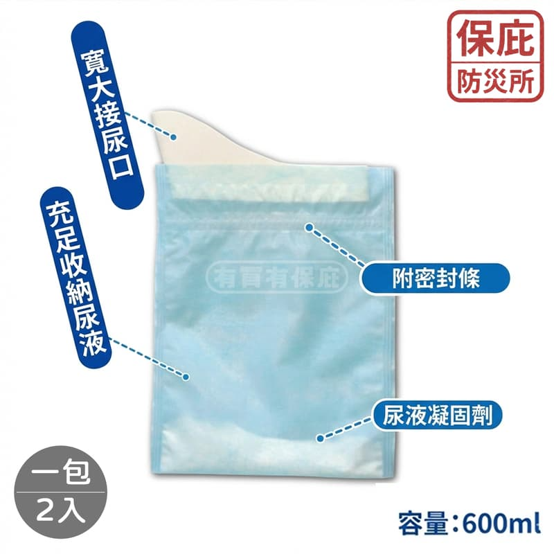 ｜保庇防災所｜日本製 隨身尿袋2入 600ml 簡易廁所 塞車應急 嘔吐袋 露營 登山 避難 消臭凝固劑 防災包 排泄袋-細節圖6