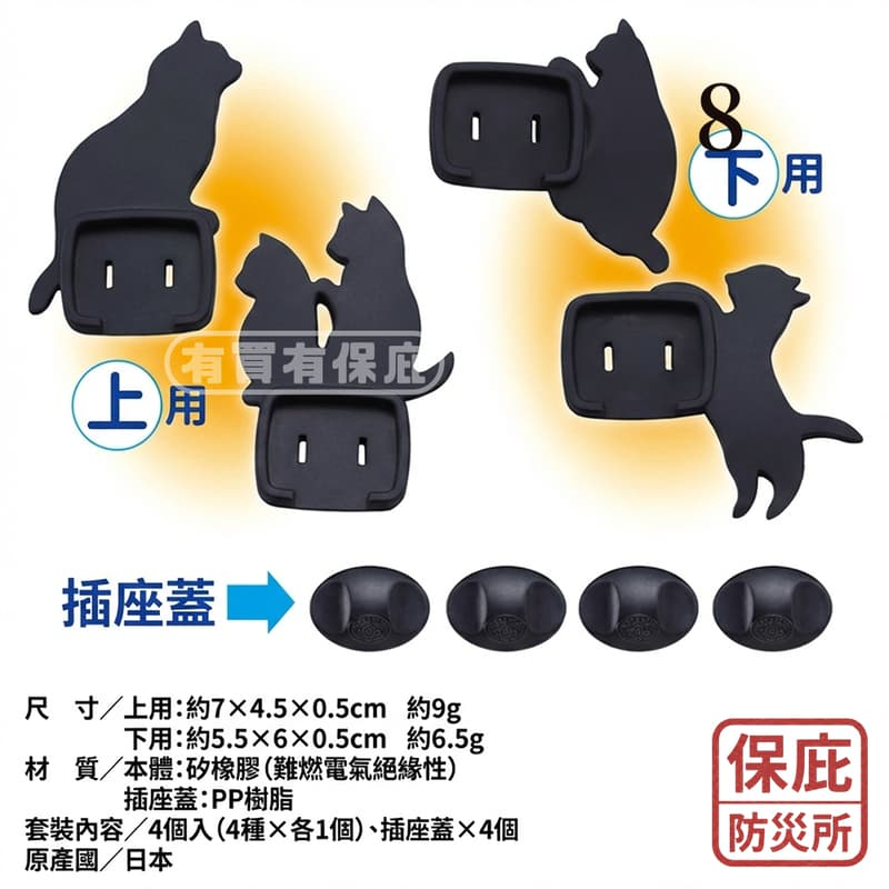 ｜保庇防災所｜日本製插座防塵蓋2入 貓咪造型 難燃矽膠 預防漏電火災 絕緣 防塵塞 居家安全 兒童寵物 防電線走火 防災-細節圖4