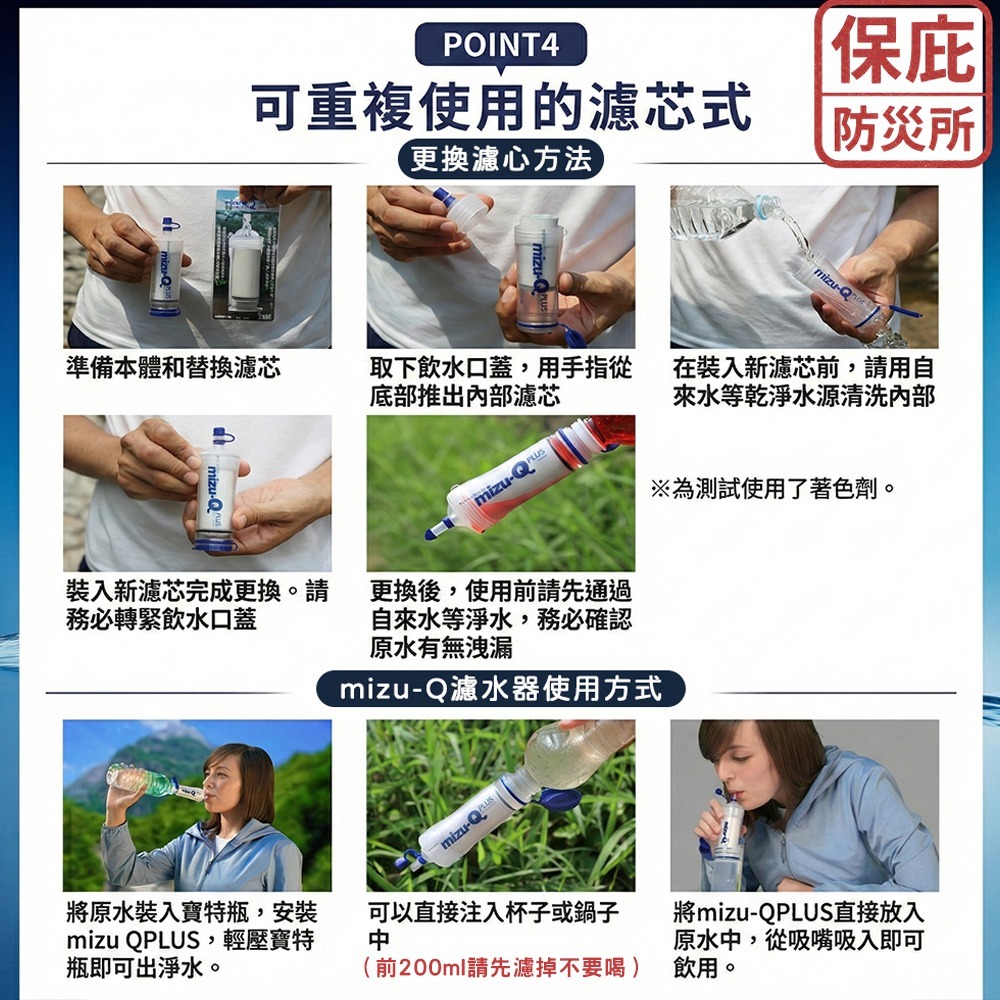 ｜保庇防災所｜日本製 mizu-Q PLUS 攜帶型濾水器 緊急淨水器 戶外淨水吸管 登山 露營 過濾汙水 防災 濾心-細節圖6