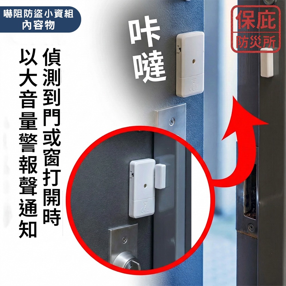 ｜保庇防災所｜小資防衛神器！嚇阻防盜保庇組 仿真監視器＋門窗報警器 監視器 警報器 租屋防盜 免釘 居家安全 女性防身組-細節圖6