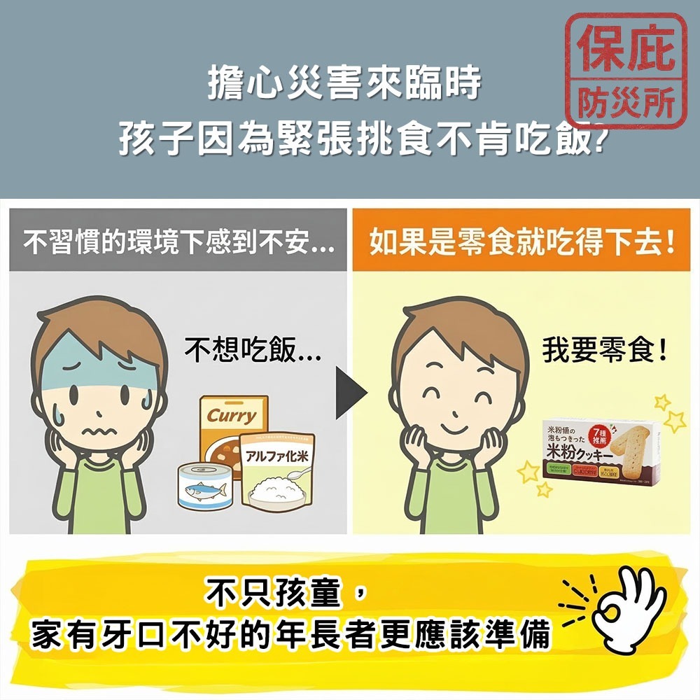 ｜保庇防災所｜7年保存 北海道米粉餅乾 兒童防災食品 無過敏原 長期保存乾糧 應急糧食 登山補給 露營 戰備乾糧 防災-細節圖2