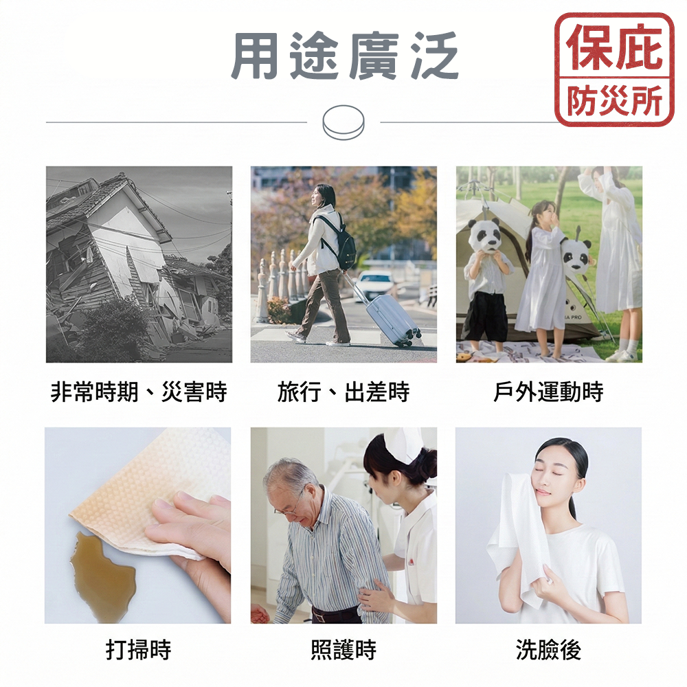 ｜保庇防災所｜小林藥品 6入壓縮毛巾 防災物資 可重複使用 拋棄式毛巾 加厚洗臉巾 出國旅行 登山露營 應急物資 停水-細節圖8