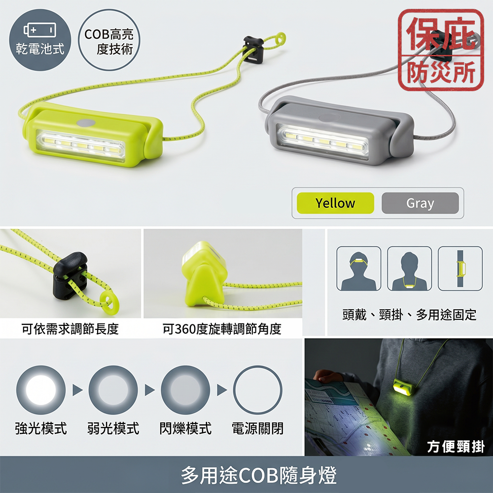 ｜保庇防災所｜360度旋轉！萬用頭燈 COB強光 露營燈 頸掛 萬用頭燈 停電防災 LED手電筒 登山照明 工作應急燈-細節圖7