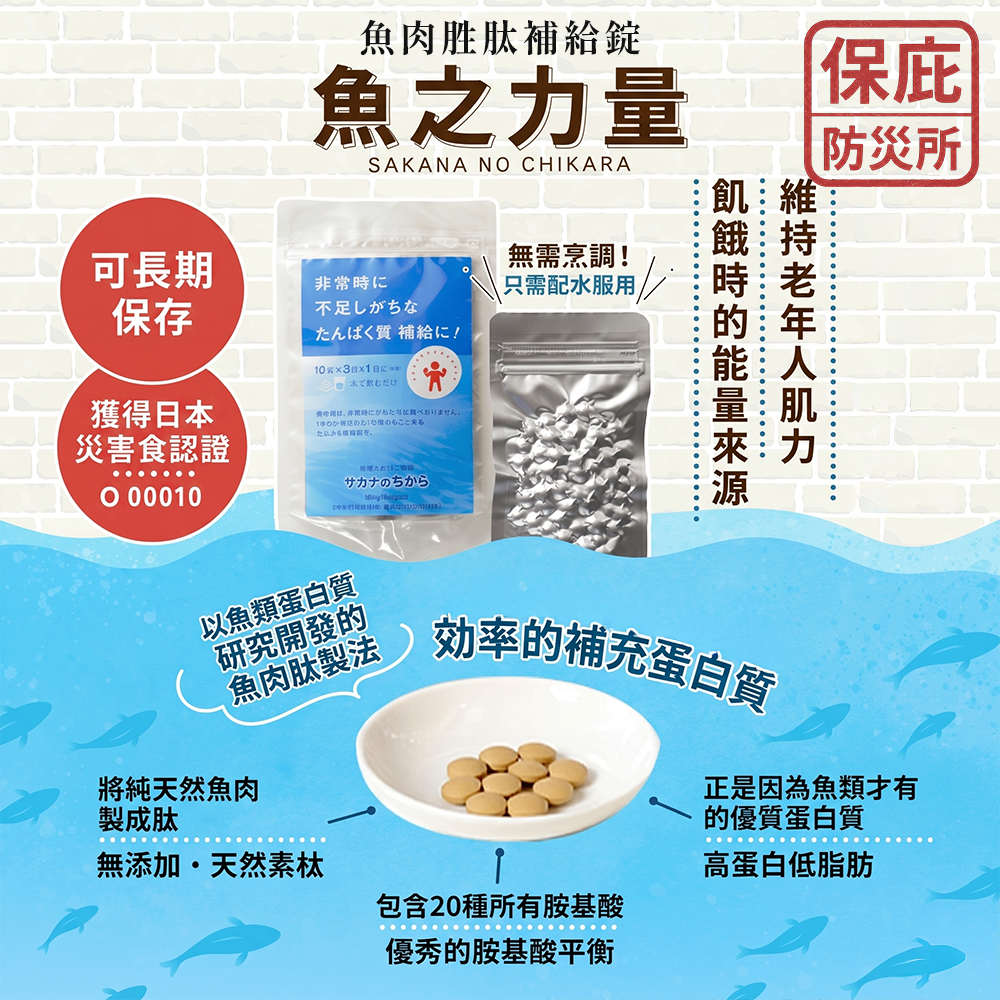 ｜保庇防災所｜補充蛋白質！魚肉胜肽錠 日本製 蛋白質營養錠 高蛋白 補充體力 登山露營 防災糧食 日本災害乾糧 補給錠-細節圖3