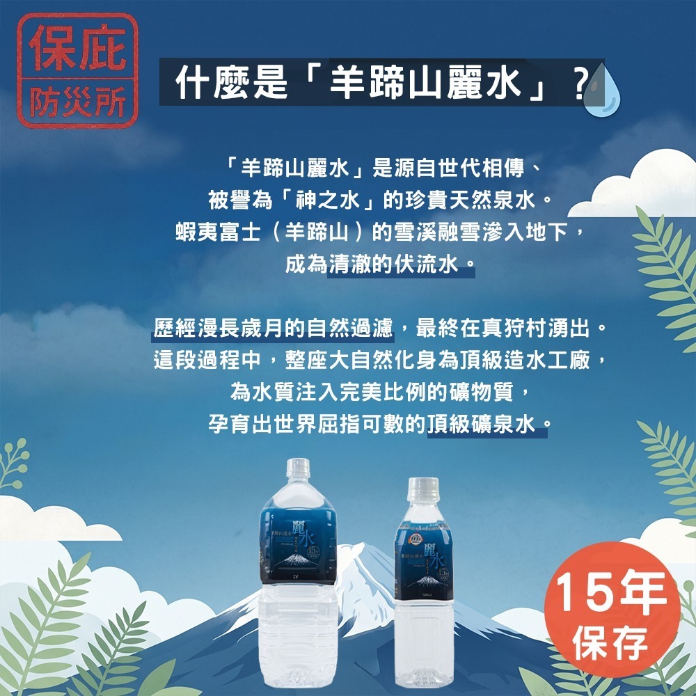 ｜保庇防災所｜業界唯一15年保存！羊蹄山麗水 日本礦泉水 500ml/2L 食品物資 地震 避難背包 颱風停水 長期水-細節圖3