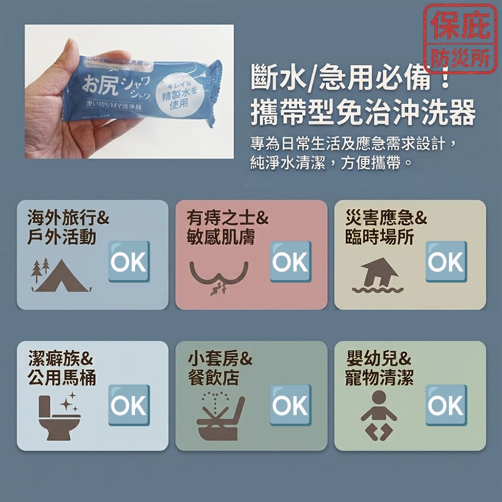 ｜保庇防災所｜日本製 拋棄式沖洗器３入 洗屁屁＆洗私密處 隨身清洗器 孕婦嬰兒 痔瘡 露營 出國旅行 停水防災 生理期-細節圖2