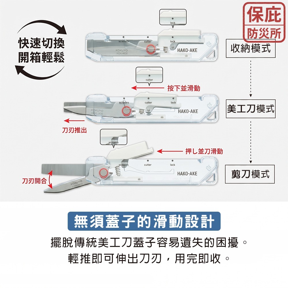 ｜保庇防災所｜日本限定！透明系2用美工刀 KOKUYO 開箱剪刀 隨身美工刀 拆包裹 攜帶式開箱刀 防災工具 防身工具-細節圖4