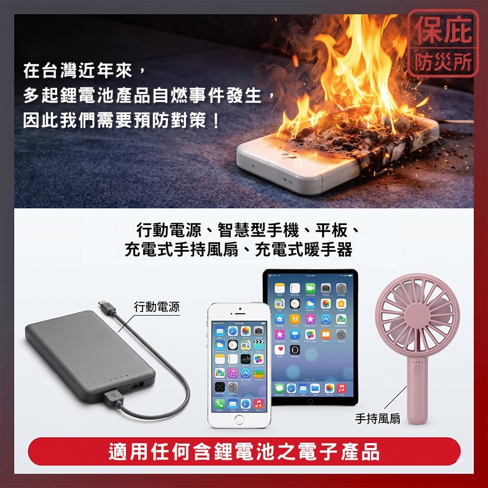 ｜保庇防災所｜防災士監修 HAC防爆阻燃袋 行動電源防爆袋 防燃收納包 防火包 隨身防爆包 防災用品 3C用品 保護袋-細節圖2