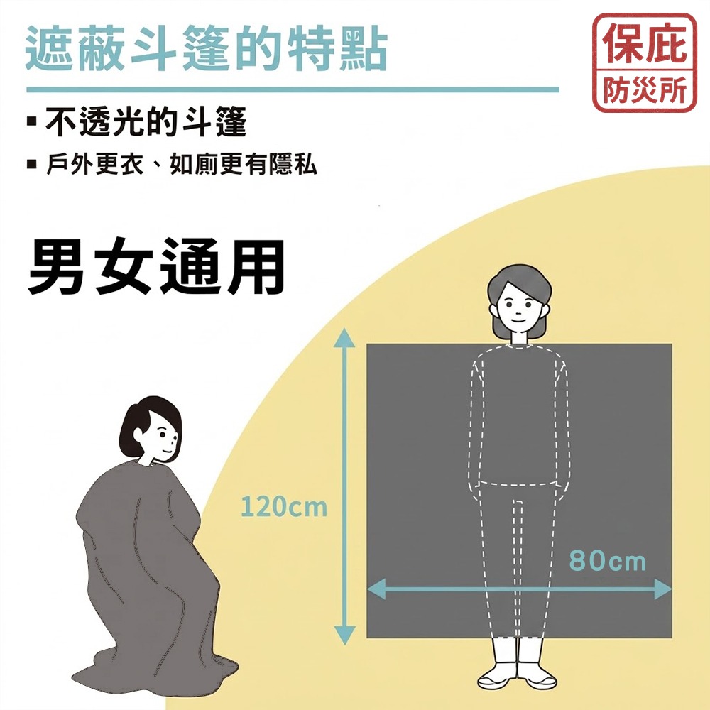 ｜保庇防災所｜日本製遮蔽斗篷 避難更衣/如廁 防災用品 避難所 露營戶外 簡易型沙灘巾 毛巾衣 地震臨時更衣 隱私遮蔽-細節圖5