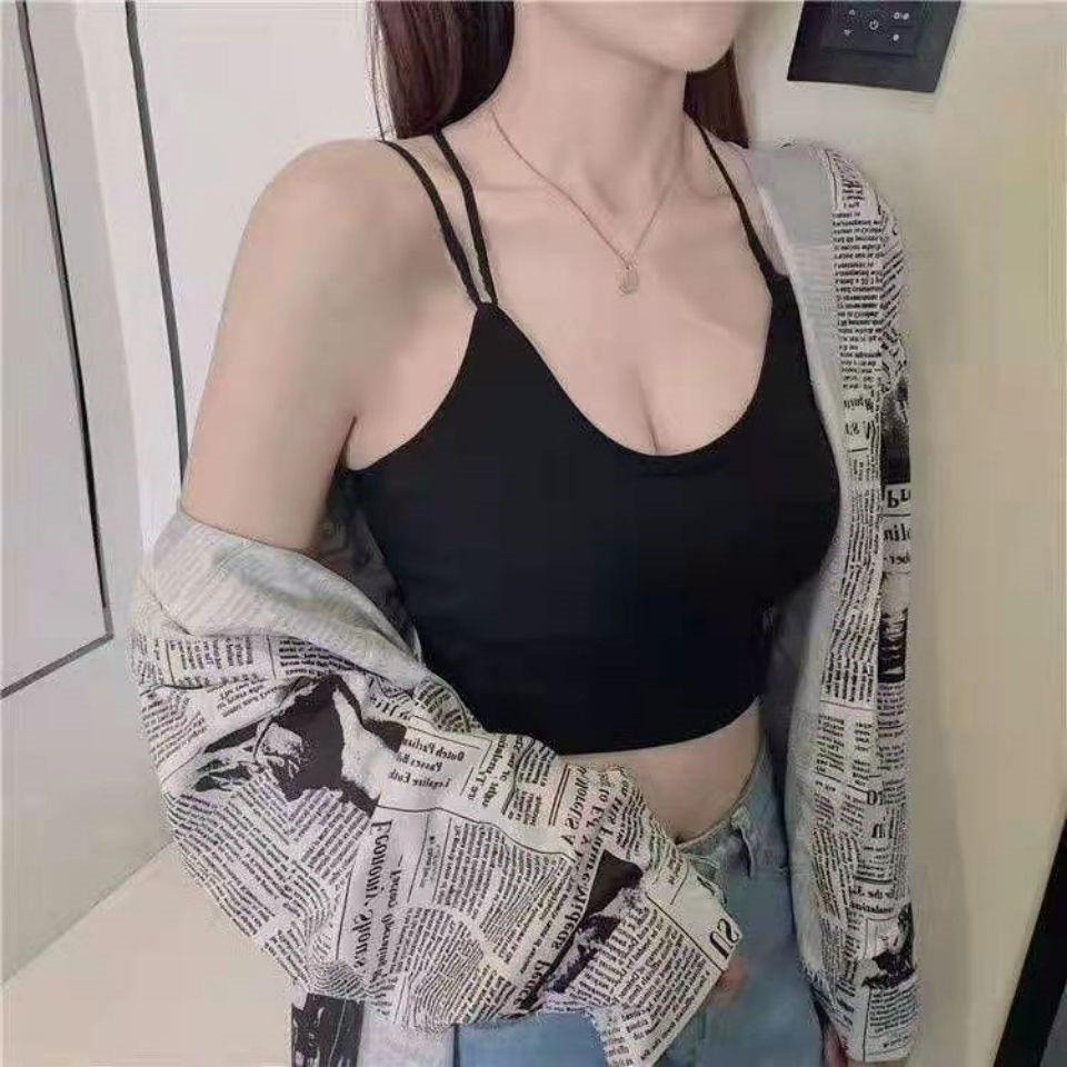 台灣現貨 😍韓版帶胸墊背心😍 性感網紅款 小可愛 細肩 舒適清涼 韓版小可愛 內搭 外搭 上衣 女裝 美背設計 短半上衣-細節圖3