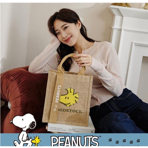 【Kiiwi O!】史努比經典棉麻提袋 糊塗塔克 馬上出貨-細節圖3