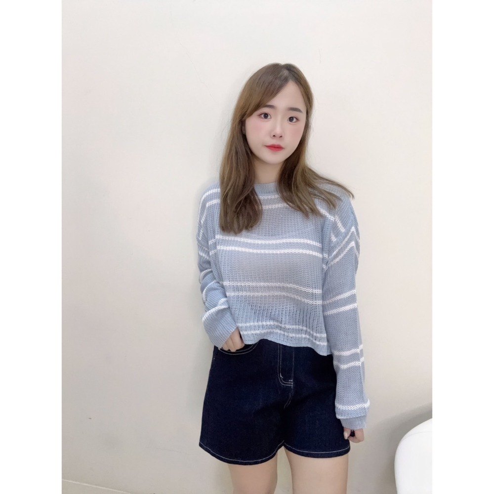 簍空薄款條紋針織衫-規格圖6