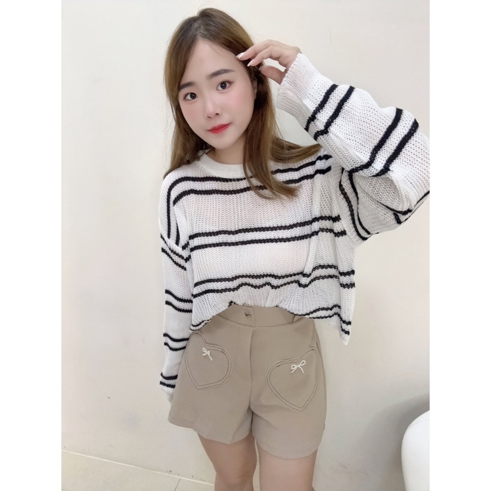 簍空薄款條紋針織衫-規格圖6