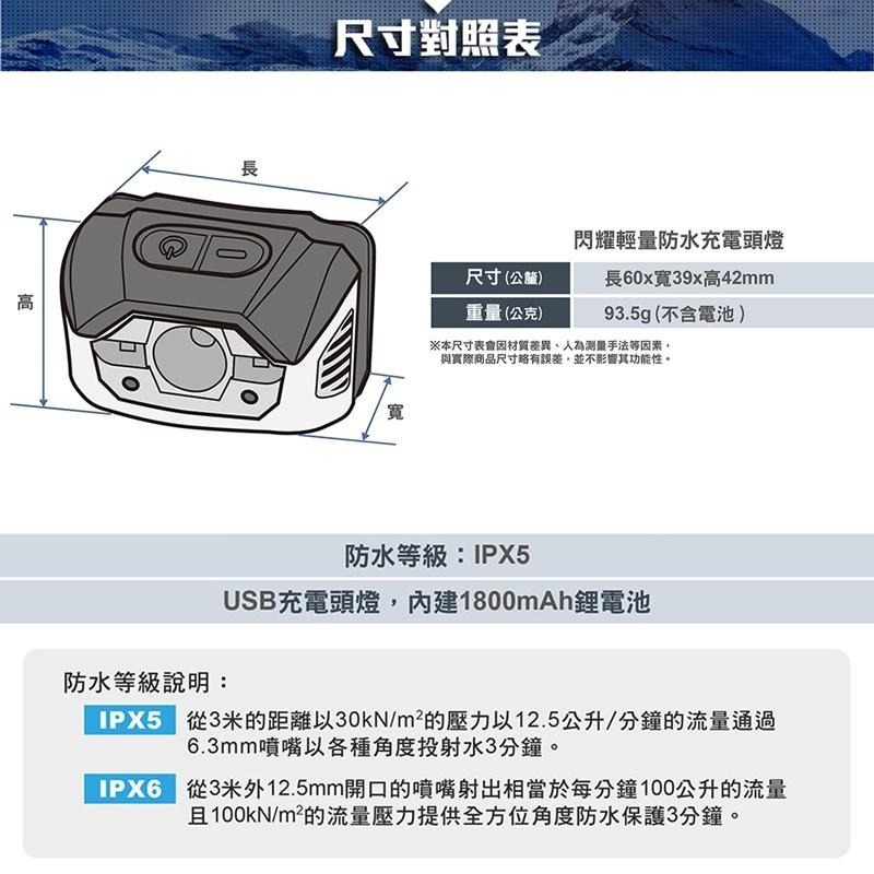 ATUNAS Nature閃耀輕量防水充電頭燈(歐都納/遠光泛光/USB充電/探照燈/戶外照明/登山露營)-細節圖6