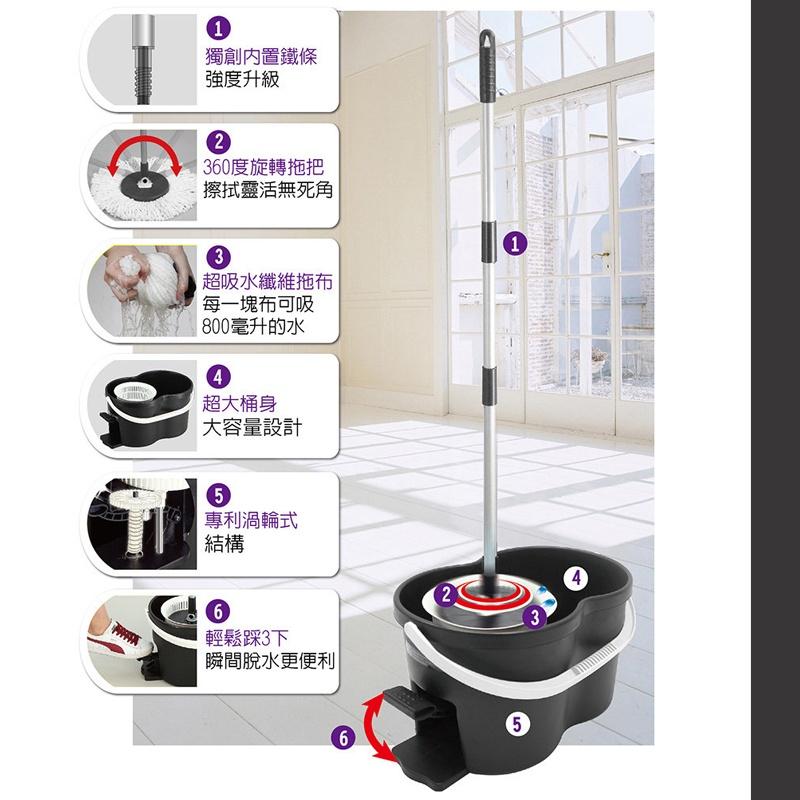 搖滾雞大8拖把組(腳踏式)(旋轉脫水/免手洗/乾濕二用/Rocktex/台灣製)-細節圖3