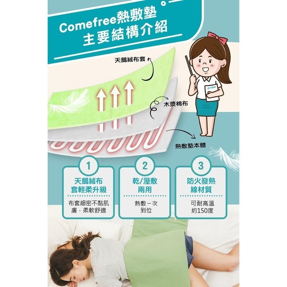 Comefree動力式熱敷墊(XL-80x40cm-可定時型)(乾濕兩用/濕敷熱療/智慧溫控/康芙麗/台灣製)-細節圖4