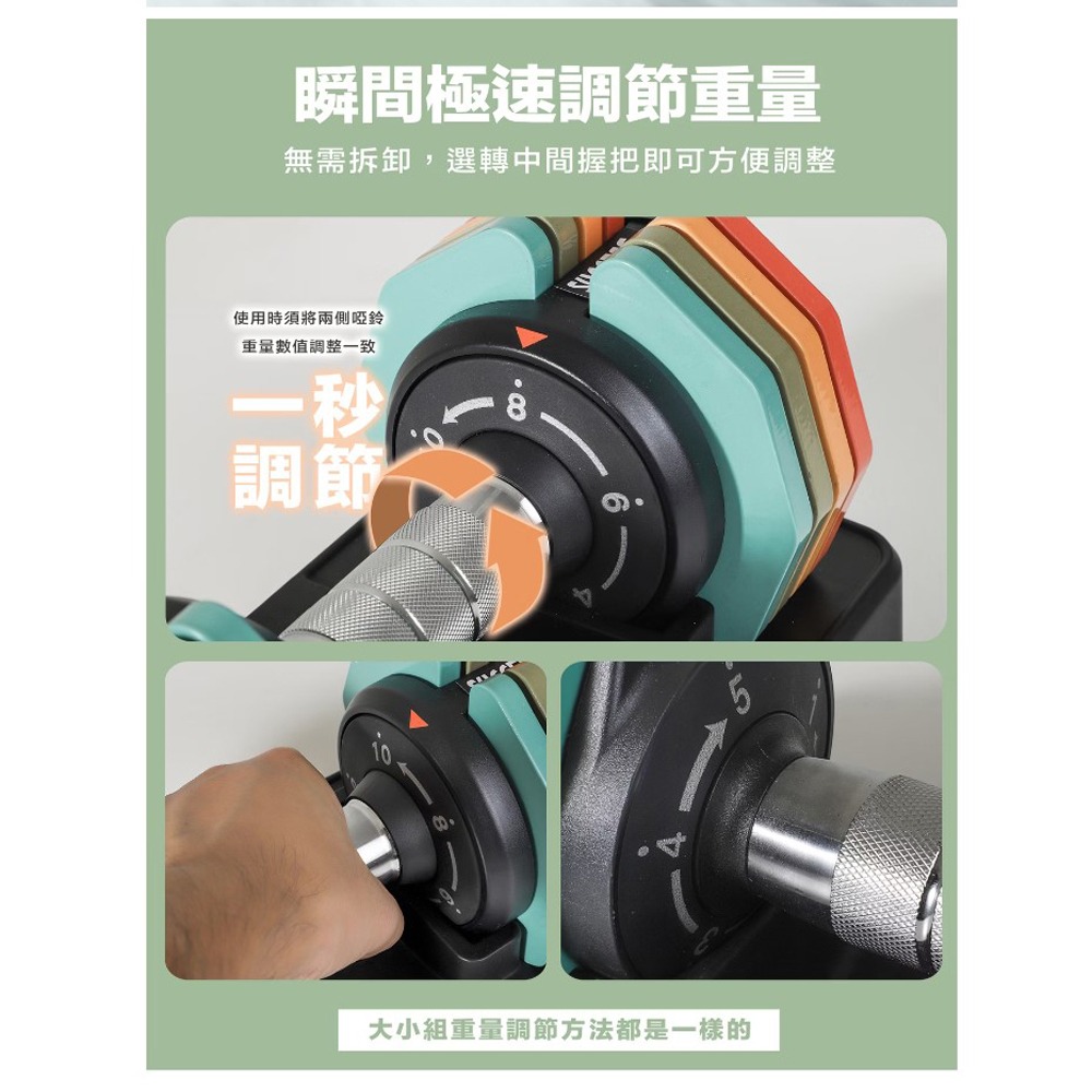 成功牌快速可調式啞鈴組10KG(5段重量/10公斤/可調式啞鈴/健身/重訓/舉重/槓片)-細節圖5